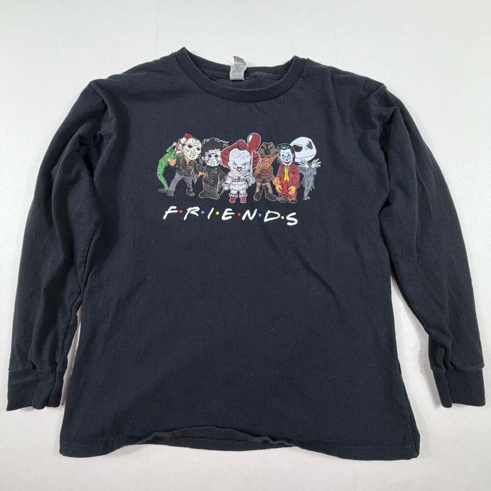 Gildan Heavy Cotton Youth L Black Long Sleeve Horror Movie Friends T-Shirt